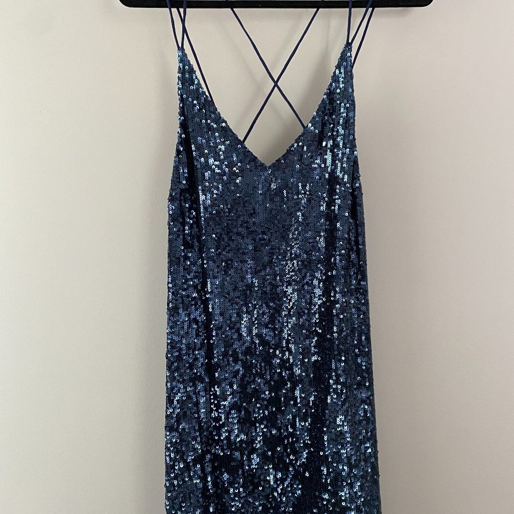 BLUE SEQUIN SHIFT DRESS FREE PEOPLE